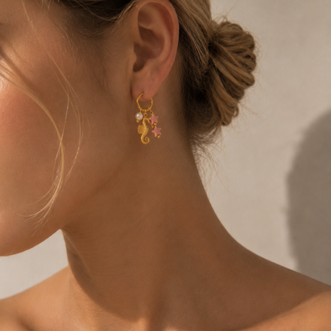 coral kiss charm earrings