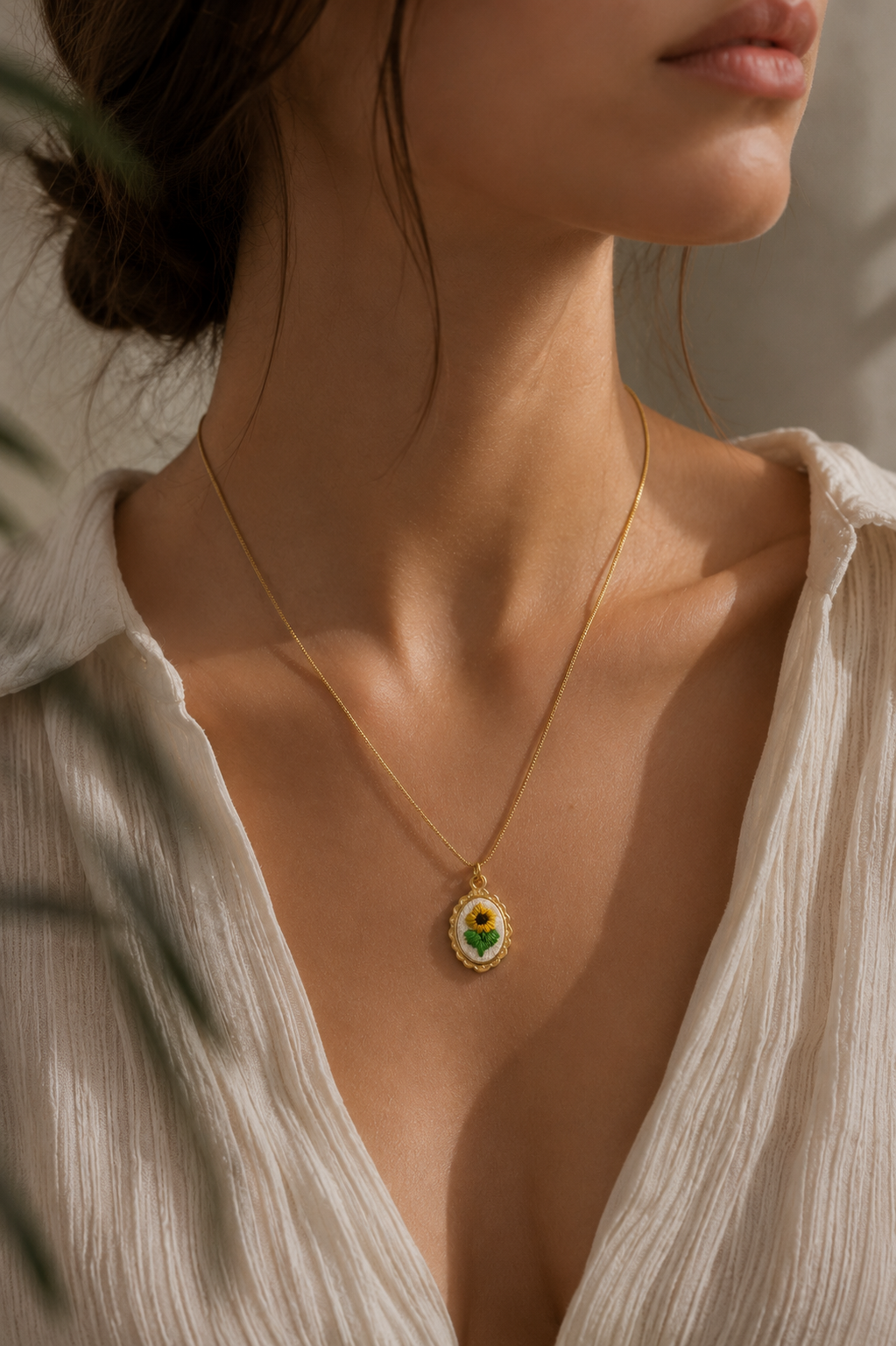 Embroidered Sunflower Necklace